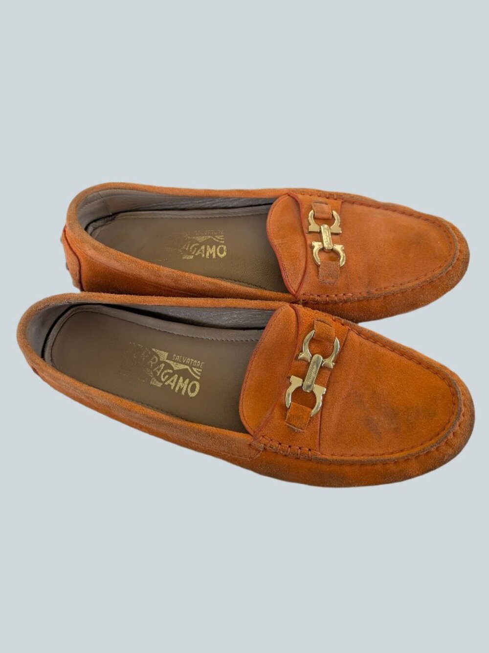 🟠 Orange Suede Salvatore Ferragamo Driving Shoes - Women's Size 8 🟠